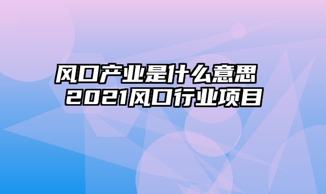 风口产业是什么意思 2021风口行业项目
