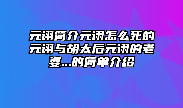 元诩简介元诩怎么死的元诩与胡太后元诩的老婆...的简单介绍