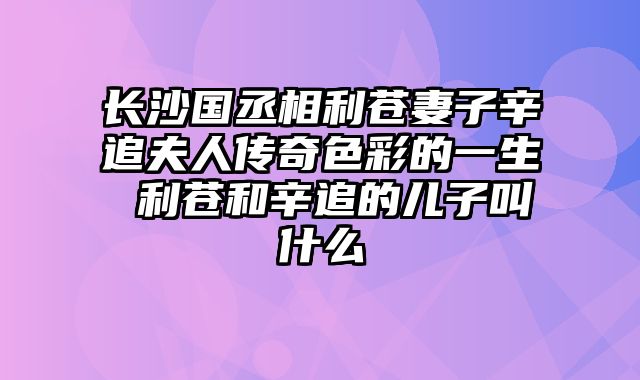 长沙国丞相利苍妻子辛追夫人传奇色彩的一生 利苍和辛追的儿子叫什么
