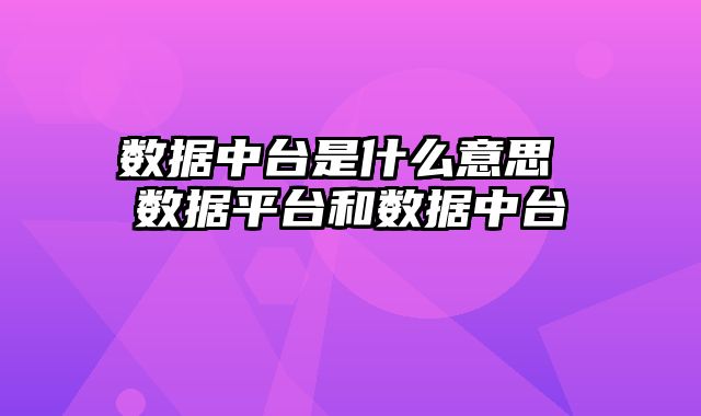 数据中台是什么意思 数据平台和数据中台