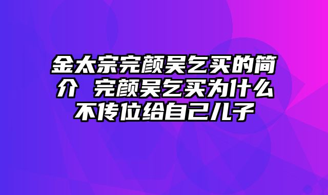 金太宗完颜吴乞买的简介 完颜吴乞买为什么不传位给自己儿子