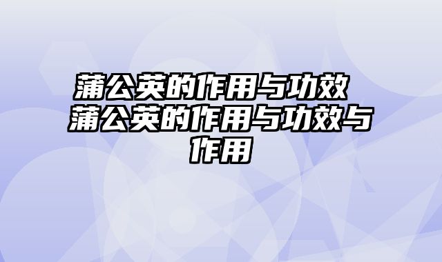 蒲公英的作用与功效 蒲公英的作用与功效与作用