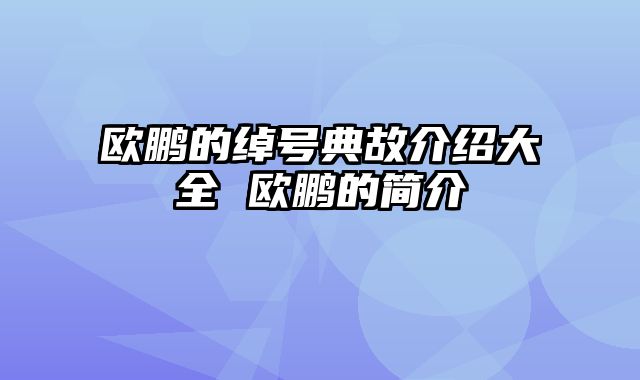 欧鹏的绰号典故介绍大全 欧鹏的简介