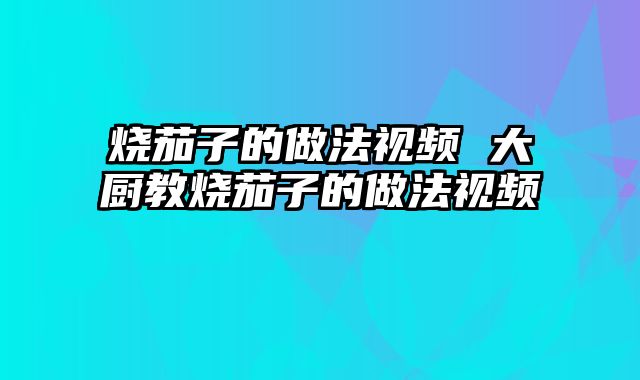 烧茄子的做法视频 大厨教烧茄子的做法视频
