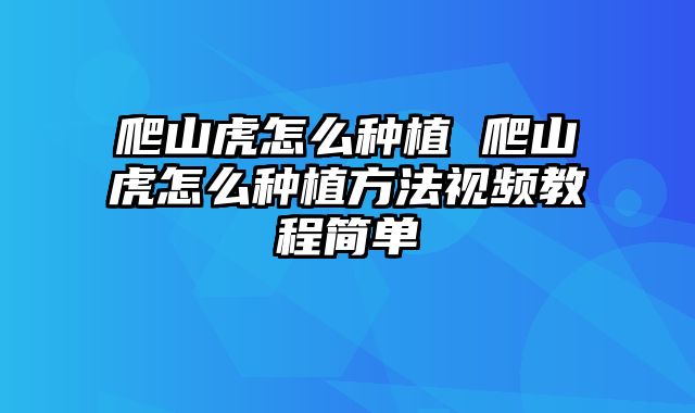 爬山虎怎么种植 爬山虎怎么种植方法视频教程简单