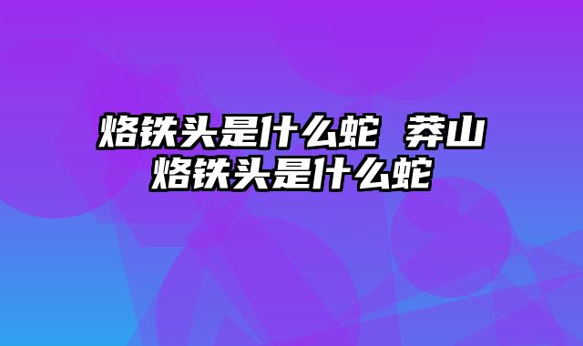 烙铁头是什么蛇 莽山烙铁头是什么蛇