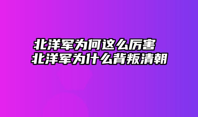 北洋军为何这么厉害 北洋军为什么背叛清朝