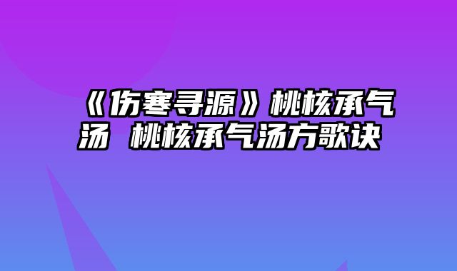 《伤寒寻源》桃核承气汤 桃核承气汤方歌诀