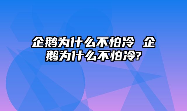 企鹅为什么不怕冷 企鹅为什么不怕冷?