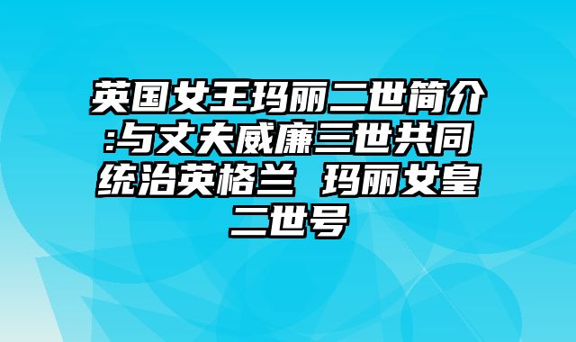 英国女王玛丽二世简介:与丈夫威廉三世共同统治英格兰 玛丽女皇二世号