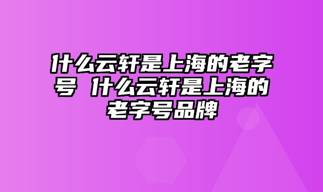 什么云轩是上海的老字号 什么云轩是上海的老字号品牌