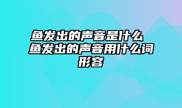 鱼发出的声音是什么 鱼发出的声音用什么词形容