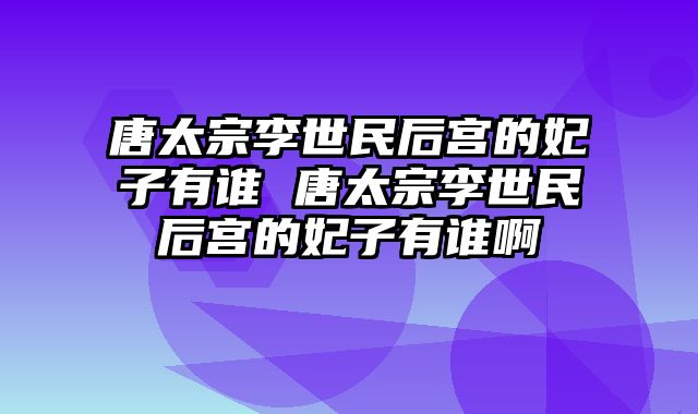 唐太宗李世民后宫的妃子有谁 唐太宗李世民后宫的妃子有谁啊