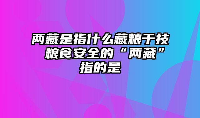 两藏是指什么藏粮于技 粮食安全的“两藏”指的是