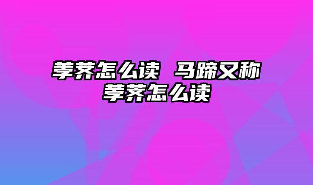 荸荠怎么读 马蹄又称荸荠怎么读