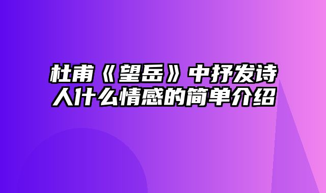 杜甫《望岳》中抒发诗人什么情感的简单介绍