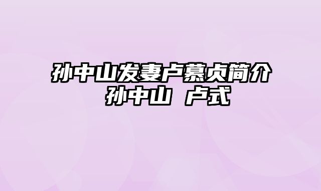 孙中山发妻卢慕贞简介 孙中山 卢式