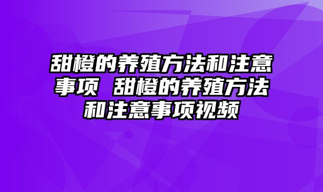 甜橙的养殖方法和注意事项 甜橙的养殖方法和注意事项视频