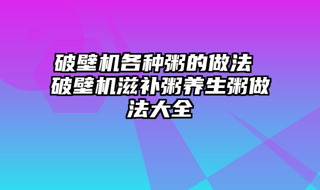 破壁机各种粥的做法 破壁机滋补粥养生粥做法大全