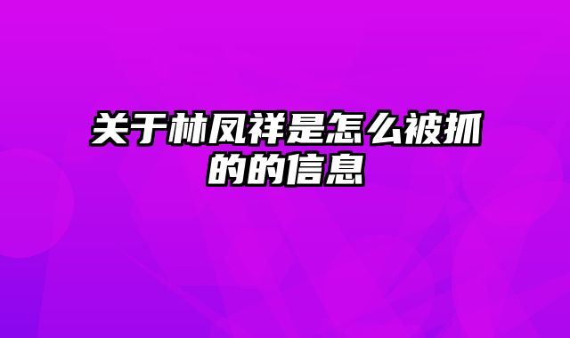 关于林凤祥是怎么被抓的的信息