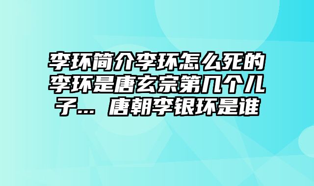 李环简介李环怎么死的李环是唐玄宗第几个儿子... 唐朝李银环是谁
