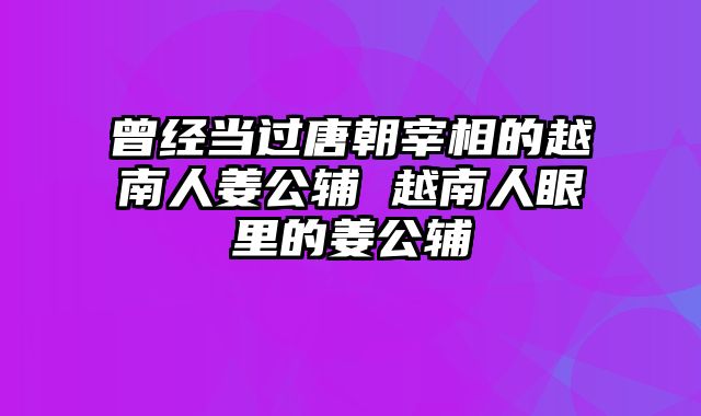 曾经当过唐朝宰相的越南人姜公辅 越南人眼里的姜公辅