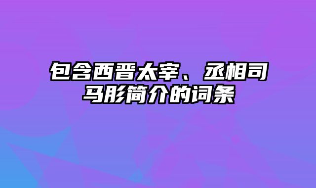 包含西晋太宰、丞相司马肜简介的词条