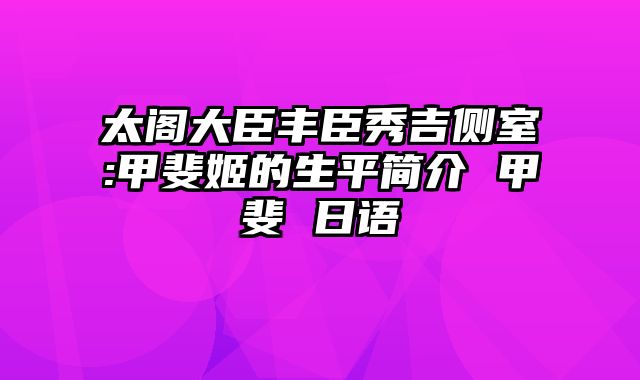 太阁大臣丰臣秀吉侧室:甲斐姬的生平简介 甲斐 日语
