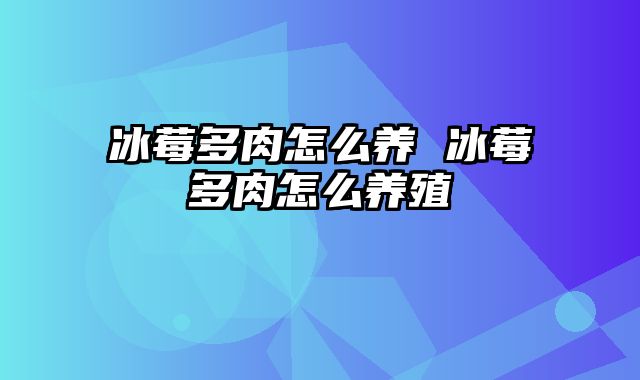 冰莓多肉怎么养 冰莓多肉怎么养殖