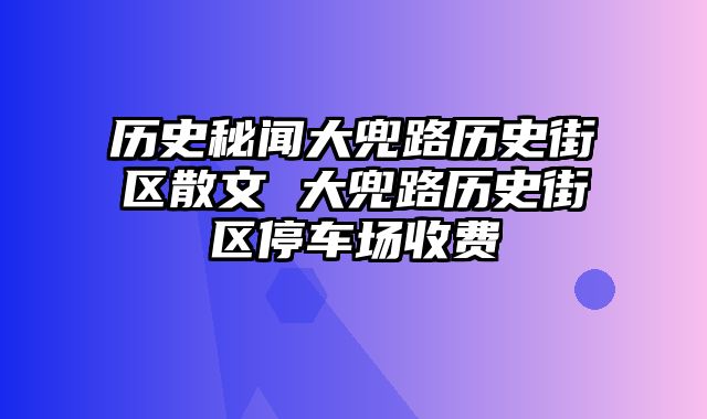 历史秘闻大兜路历史街区散文 大兜路历史街区停车场收费