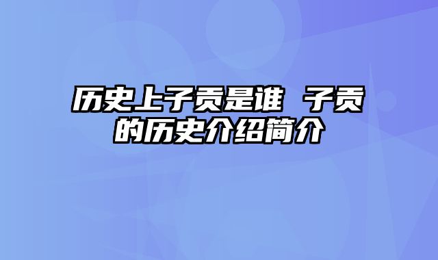 历史上子贡是谁 子贡的历史介绍简介
