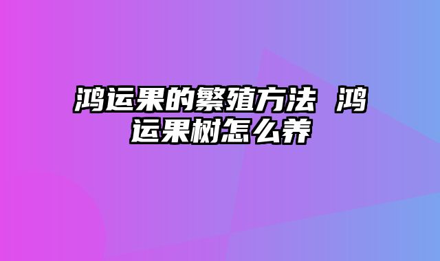 鸿运果的繁殖方法 鸿运果树怎么养