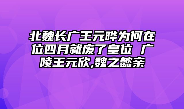 北魏长广王元晔为何在位四月就废了皇位 广陵王元欣,魏之懿亲