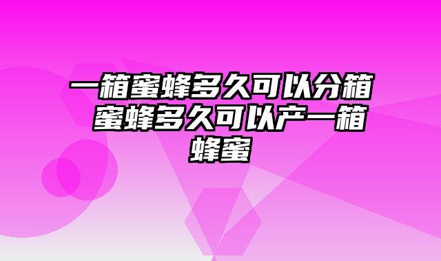 一箱蜜蜂多久可以分箱 蜜蜂多久可以产一箱蜂蜜