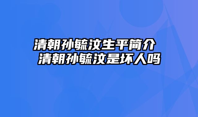 清朝孙毓汶生平简介 清朝孙毓汶是坏人吗