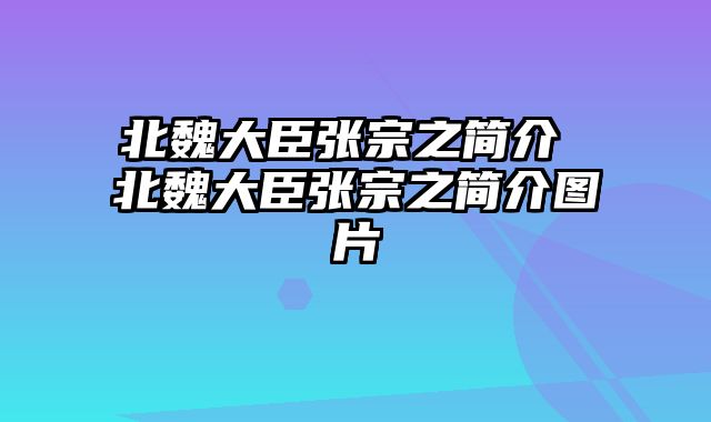 北魏大臣张宗之简介 北魏大臣张宗之简介图片