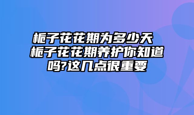 栀子花花期为多少天 栀子花花期养护你知道吗?这几点很重要