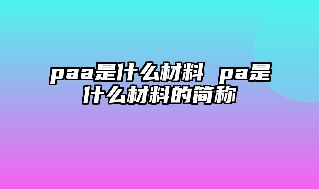 paa是什么材料 pa是什么材料的简称