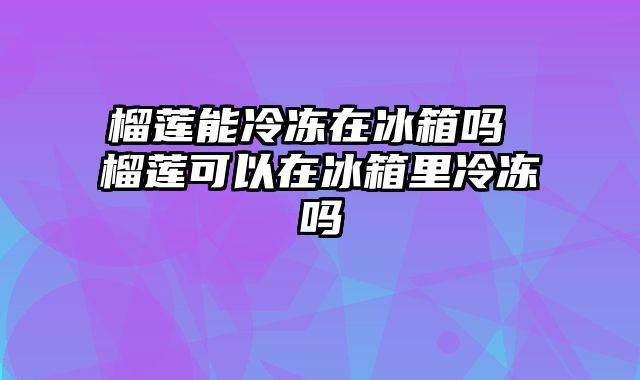榴莲能冷冻在冰箱吗 榴莲可以在冰箱里冷冻吗
