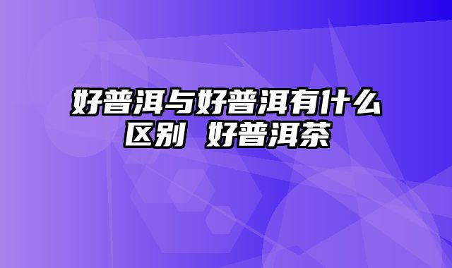 好普洱与好普洱有什么区别 好普洱茶