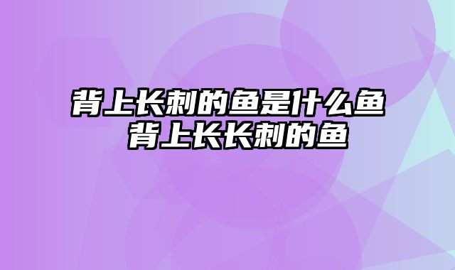 背上长刺的鱼是什么鱼 背上长长刺的鱼