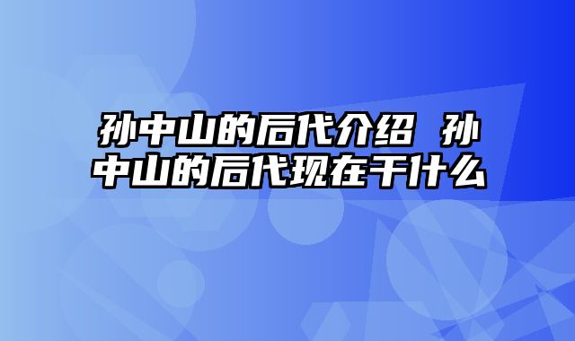 孙中山的后代介绍 孙中山的后代现在干什么