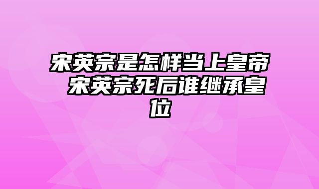 宋英宗是怎样当上皇帝 宋英宗死后谁继承皇位