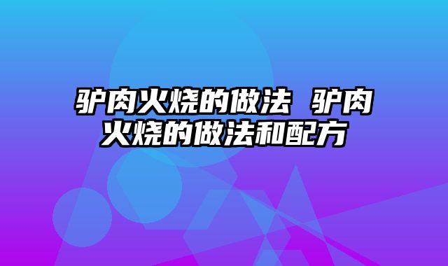 驴肉火烧的做法 驴肉火烧的做法和配方