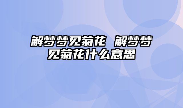 解梦梦见菊花 解梦梦见菊花什么意思