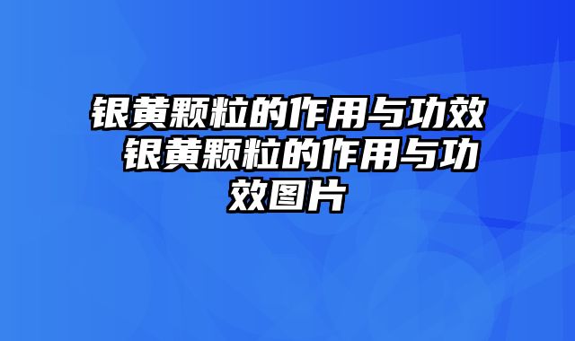 银黄颗粒的作用与功效 银黄颗粒的作用与功效图片