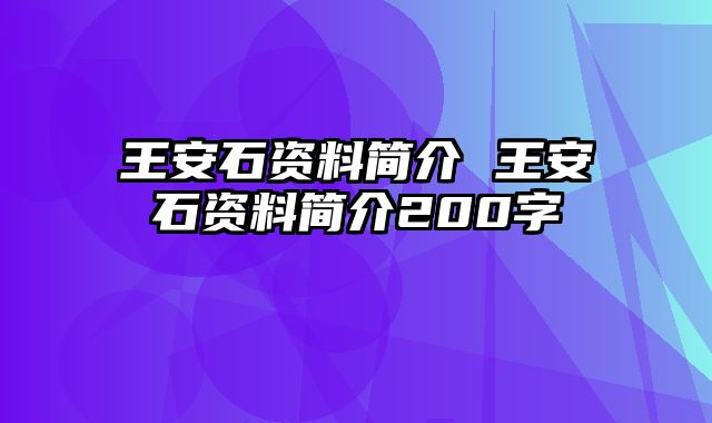 王安石资料简介 王安石资料简介200字