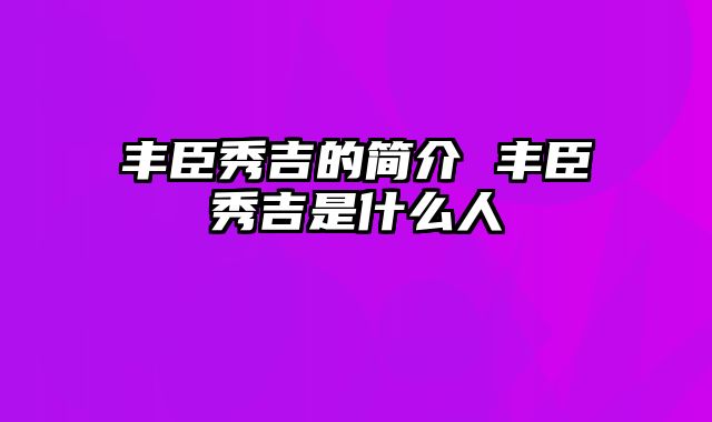 丰臣秀吉的简介 丰臣秀吉是什么人