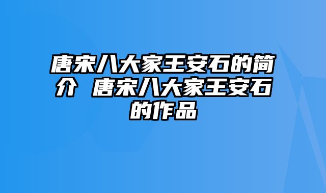 唐宋八大家王安石的简介 唐宋八大家王安石的作品