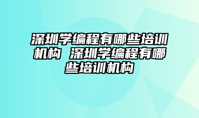 深圳学编程有哪些培训机构 深圳学编程有哪些培训机构